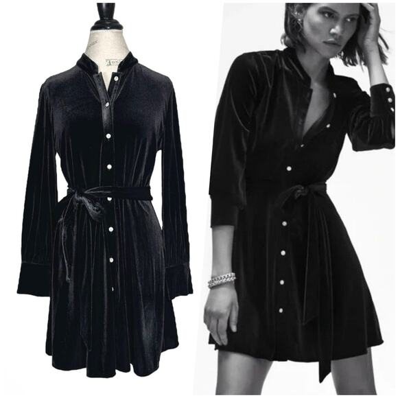 Zara | Women | Black Stretch Velvet Jewel LS Little Black Mini Dress | Medium - Picture 1 of 15